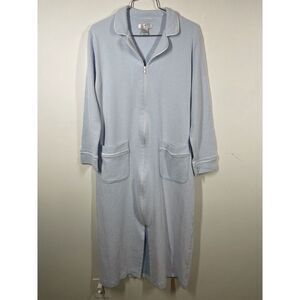 Marelle Women’s Light Blue And White Textured Robe Full Zip M Luxury Pima Cotton